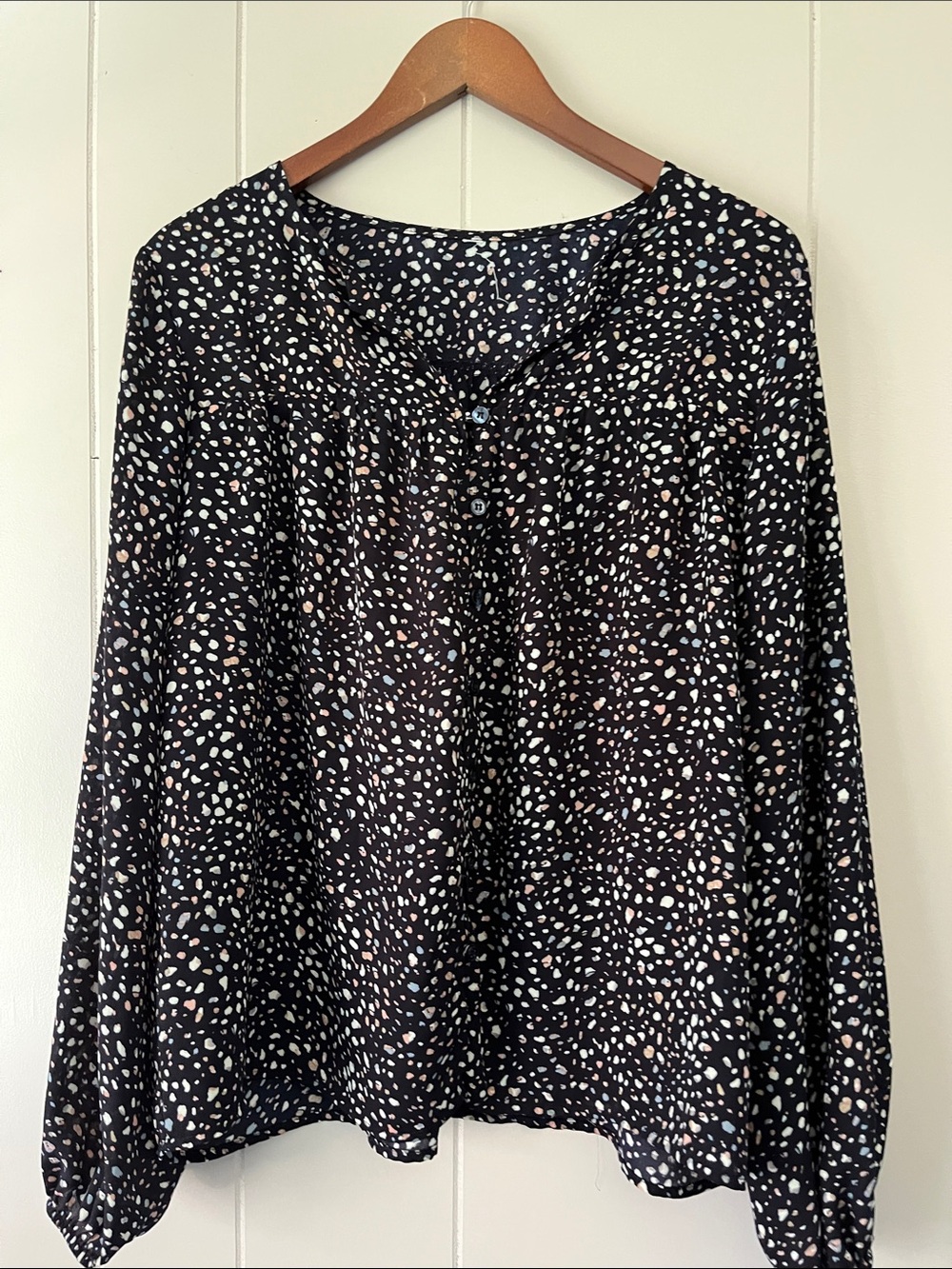 Black Printed Long-Sleeve Women's Blouse